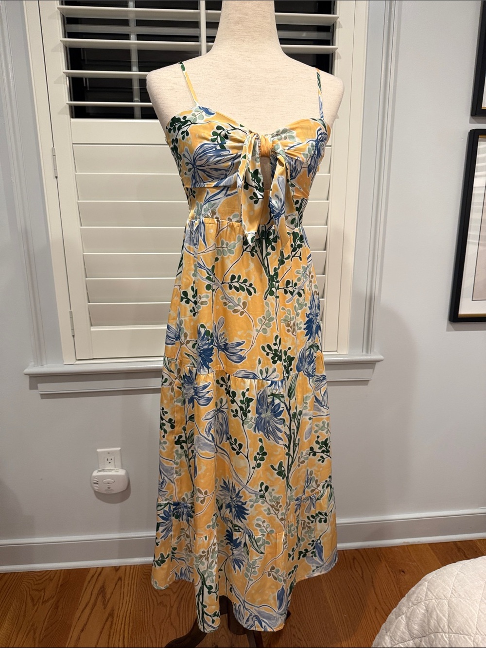 Heartloom Yellow Floral Tie-Front Maxi Dress with Blue & Green Print